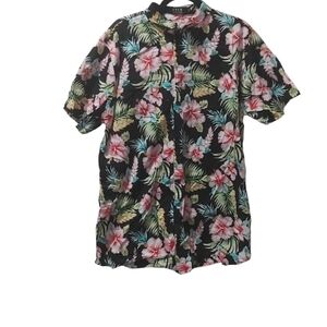 Vibrant Pink and Green Floral Short Sleeve Tee